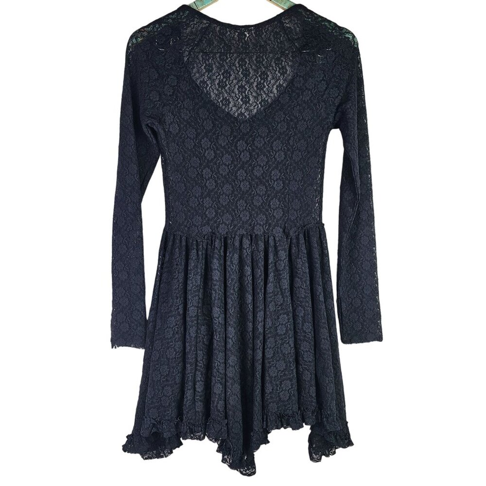 Intimately Free People Sheer Full Lace Assymetrical Hem Long Sleeve Skater Dress - Picture 3 of 9